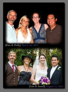 with our husbands at our respective weddings