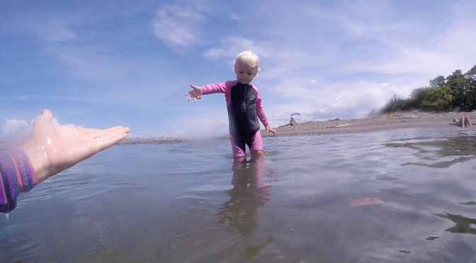 Luna’s Day at The Beach – Swimming and Surfing at almost 2 years old